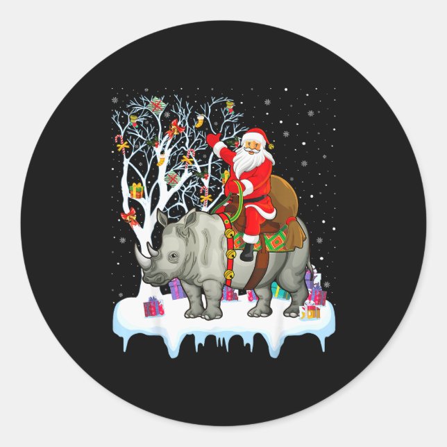 Pegatina Redonda Rhinoceros Lover Xmas Gift Santa Riding Rhino Chri (Anverso)