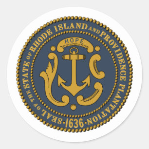 Pegatina Redonda Rhode Islander Seal, Isla Rhode