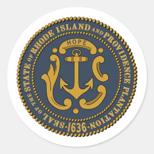 Pegatina Redonda Rhode Islander Seal, Isla Rhode (Anverso)