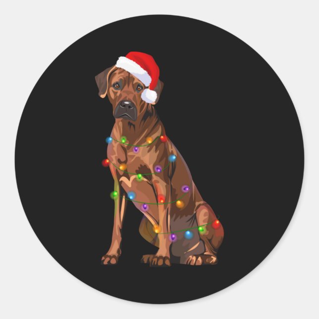 Pegatina Redonda Rhodesian Ridgeback Christmas Lights Xmas Dog Love (Anverso)