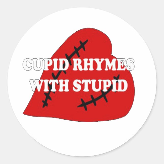 Pegatina Redonda Rhymes Cupido Con Estúpido (Anverso)