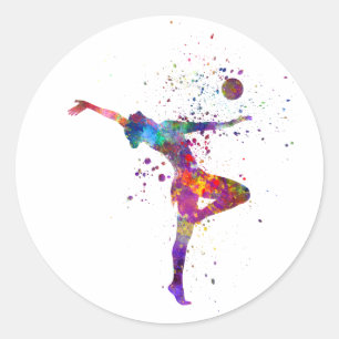 Pegatina Redonda Rhythmic gymnastics in watercolor