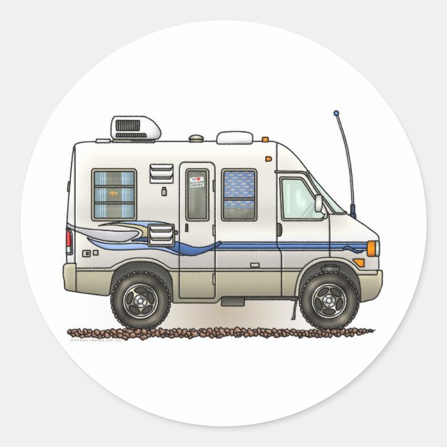 Pegatina Redonda Rialta Winnebago Camper RV (Anverso)