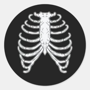 Pegatina Redonda Rib Cage Skeleton Bones Halloween Negro Y Blanco