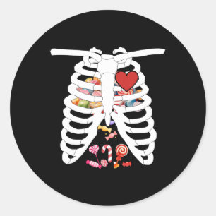 Pegatina Redonda Rib Cage X-ray Candy Funny Halloween Costume Niños