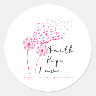 Pegatina Redonda Ribbon Dandelion Faith Hope Love Mama Cancer
