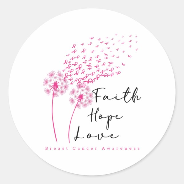 Pegatina Redonda Ribbon Dandelion Faith Hope Love Mama Cancer (Anverso)