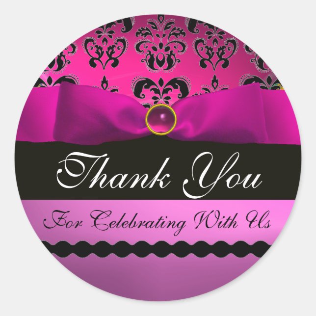 Pegatina Redonda RIBBON DE DAMASK NEGRO PINO MONOGRAM Violeta Púrpu (Anverso)