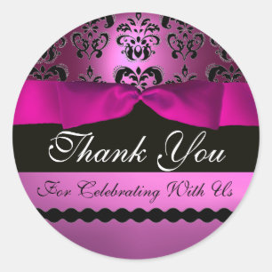 Pegatina Redonda RIBBON DE DAMASK NEGRO PINO MONOGRAM Violeta Púrpu