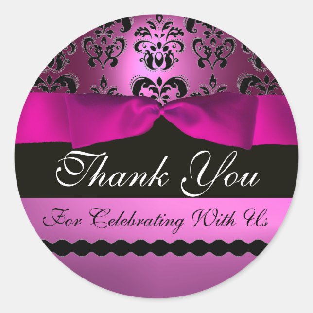 Pegatina Redonda RIBBON DE DAMASK NEGRO PINO MONOGRAM Violeta Púrpu (Anverso)
