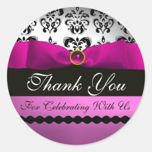Pegatina Redonda RIBBON DE DAMASK NEGRO PINO MONOGRAM Violeta Púrpu