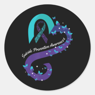Pegatina Redonda Ribbon Heart Butterfly Suicide Awareness Mental He