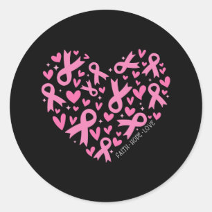 Pegatina Redonda Ribbon Heart Faith Hope Love Bremer Cancer Awarene