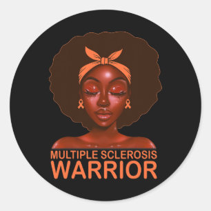 Pegatina Redonda Ribbon Ms Awareness Warrior Black Afro Mujeres Chi