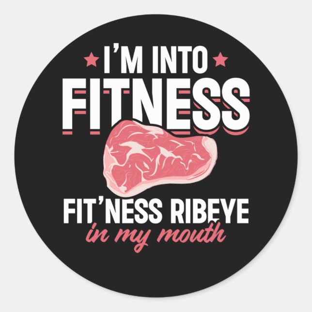 Pegatina Redonda Ribeye Steak Funny Fitness Humor (Anverso)