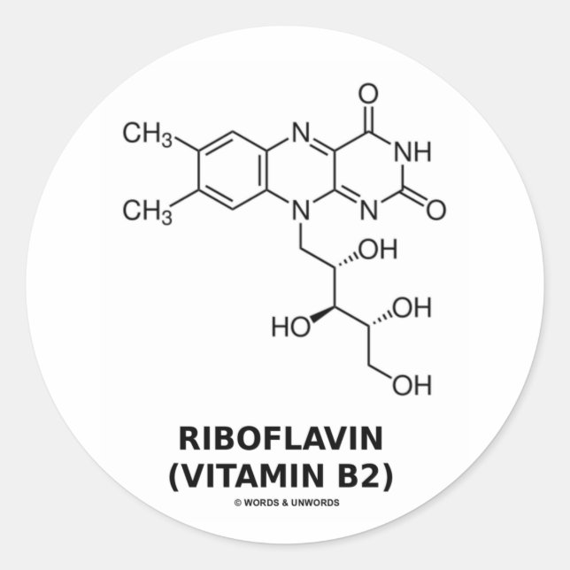 Pegatina Redonda Riboflavina (vitamina B2) Molécula química (Anverso)