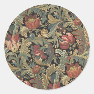 Pegatina Redonda Rich Floral Tapestry Brocade Antiguo Clásico
