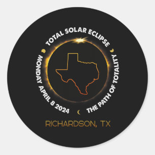 Pegatina Redonda Richardson Eclipse Solar Total 2024 Abril 04.08.24