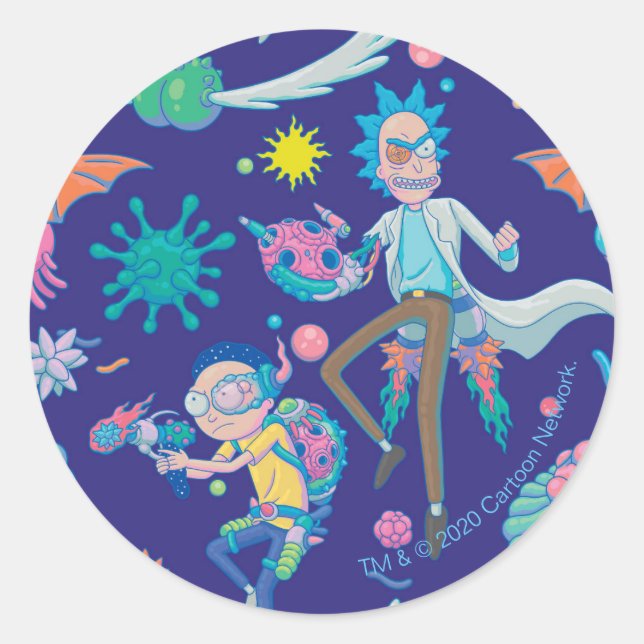Pegatina Redonda RICK AND MORTY™ | Entre El Patrón De Células Infec (Anverso)