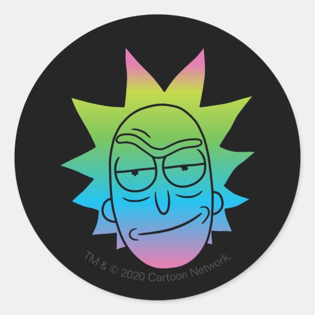 Pegatina Redonda RICK AND MORTY™ | Patrón Rainbow Rick Head (Anverso)