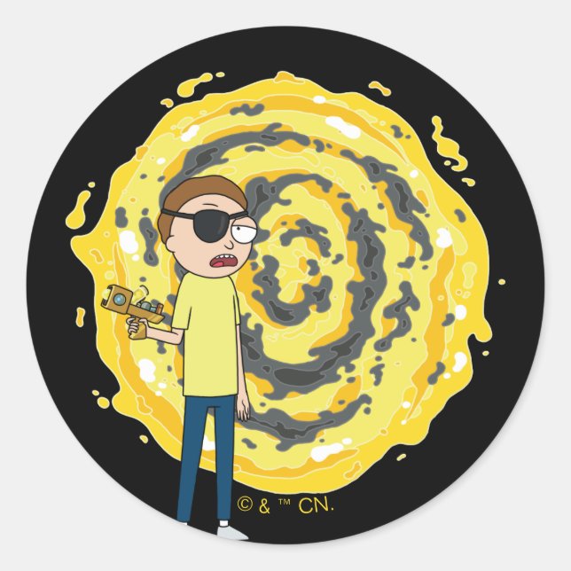 Pegatina Redonda RICK AND MORTY™ | Portal de la moral del mal (Anverso)