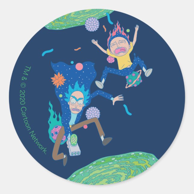 Pegatina Redonda RICK AND MORTY™ | Salto del portal infectado (Anverso)