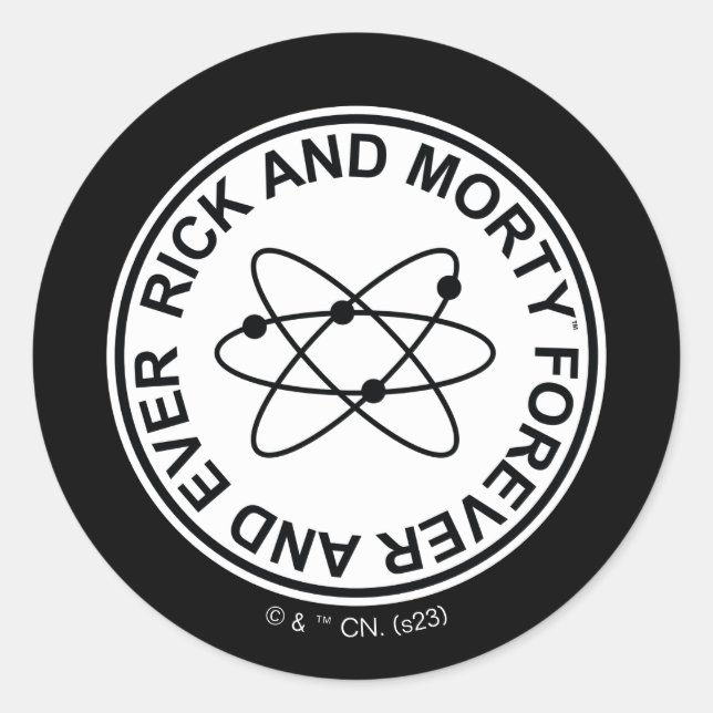 Pegatina Redonda Rick y Morty para siempre y siempre atómico Badge (Anverso)