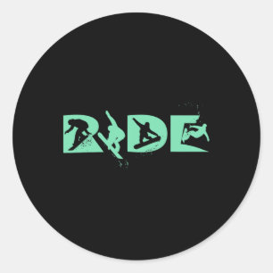 Pegatina Redonda Ride Snowboard Gracioso Regalo Snowboard Snowboard
