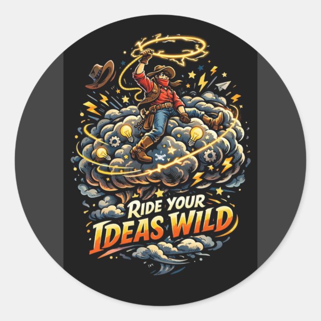 Pegatina Redonda Ride your Ideas Wild (Anverso)