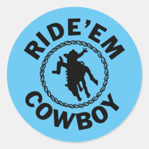 Pegatina Redonda Ride'em Cowboy - Rodeo occidental