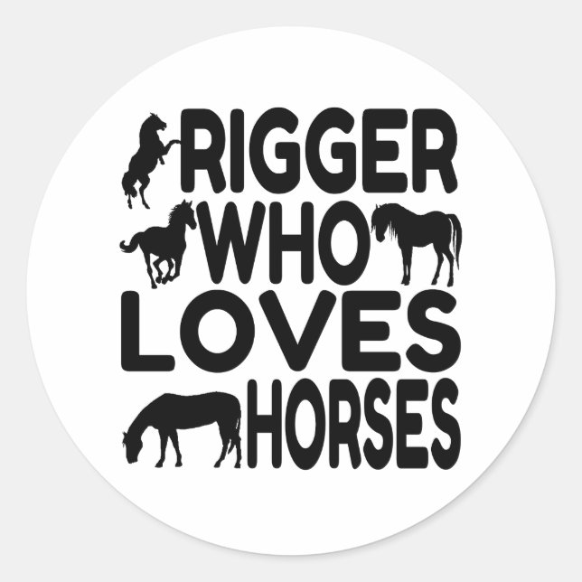 Pegatina Redonda Rigger que ama a los caballos (Anverso)