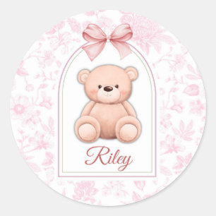 Pegatina Redonda Riley   Diseño de guardería de osito rosado person