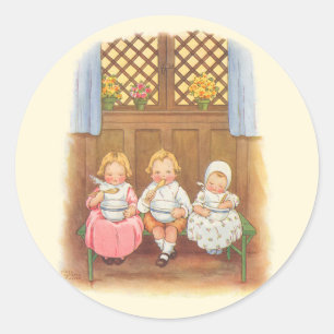 Pegatina Redonda Rima infantil clásica Pease Porridge Hot Vintage