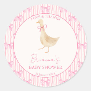 Pegatina Redonda Rimas de nursery de ganso baby shower rosa persona