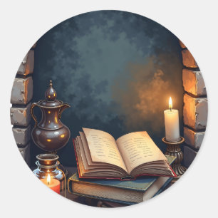 Pegatina Redonda Rincón de lectura de Dark Academia Booktok Bibliot