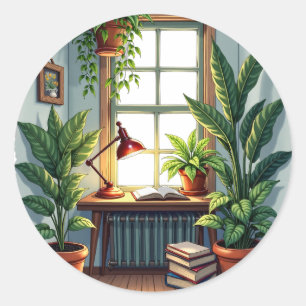Pegatina Redonda Rincón de lectura para padres de plantas - Ambient