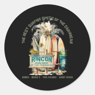 Pegatina Redonda Rincon Pr Capital Del Surf Del Caribe Surfistas