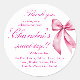 Pegatina Redonda Rincón rosa favor gracias pegatinas