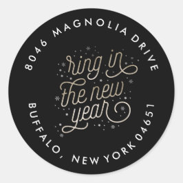 Pegatina Redonda Ring in New Year Fiesta Faux Relieve metalizado do