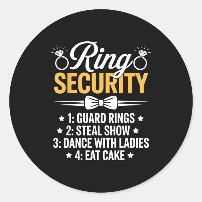 Pegatina Redonda Ring Security Wedding Party Funny Ring Bearer  (Anverso)