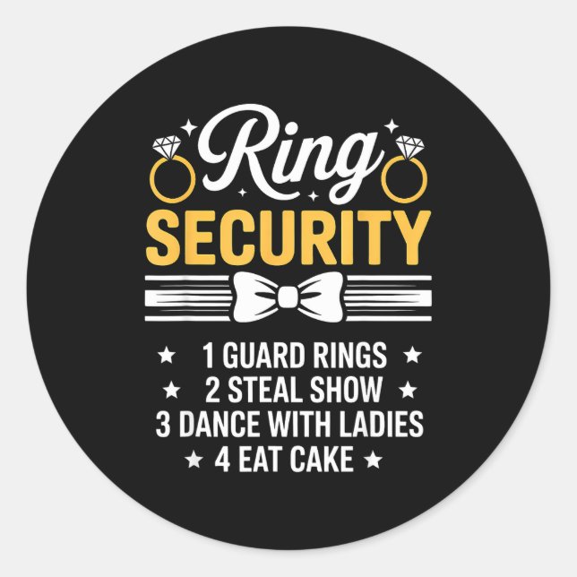 Pegatina Redonda Ring Security Wedding Party Funny Ring Bearer  (Anverso)