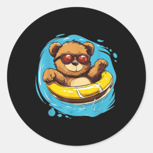 Pegatina Redonda Ring Swim Teddy Bear Costume Para Los Amantes De L