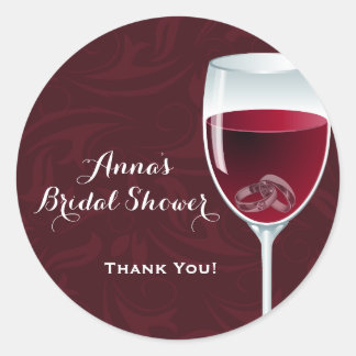 Pegatina Redonda Rings in Wine Glass Bridal Weddal Shower Gracias