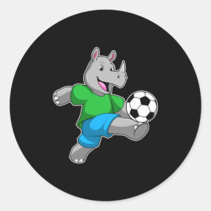 Pegatina Redonda Rinoceronte como jugador de fútbol con camiseta de