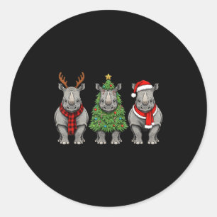 Pegatina Redonda Rinoceronte Retro Navidad Safari Animal Reno Santa