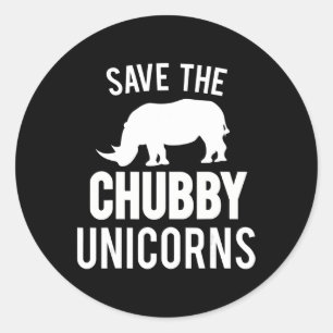 Pegatina Redonda Rinocerontes de Chubby Unicorn divertidos para la 