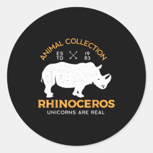 Pegatina Redonda Rinocerontes Unicornios Son Animales Divertidos De