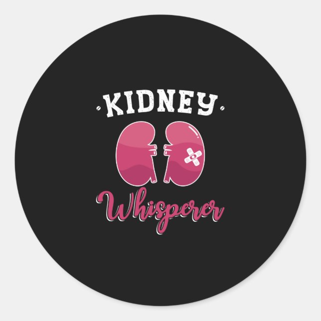 Pegatina Redonda Riñon Whisperer Dialysis Enfermera Nefrología Tech (Anverso)