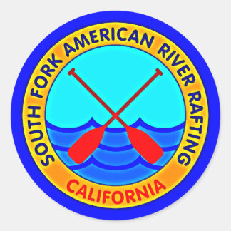 Pegatina Redonda Río americano South Fork Rafting California