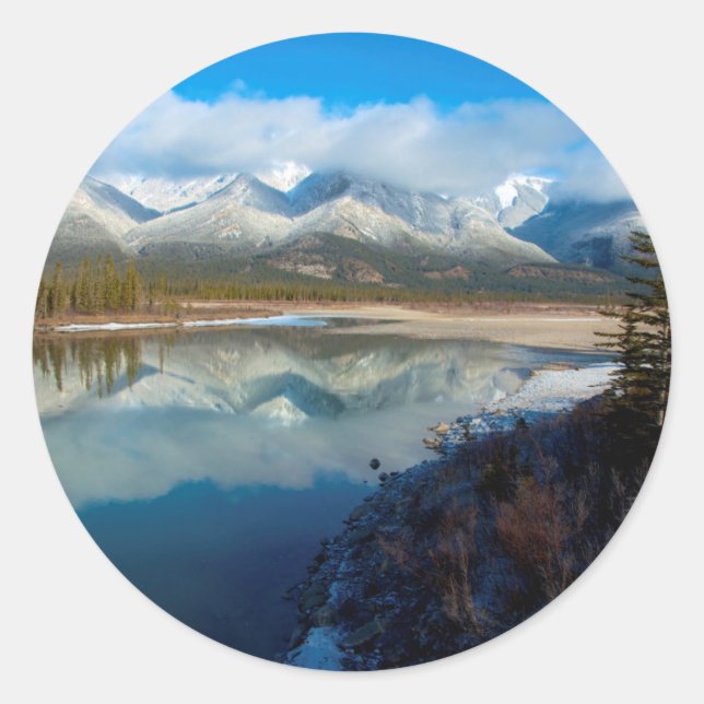 Pegatina Redonda Río Athabasca, Parque Nacional Jasper, Alberta (Anverso)